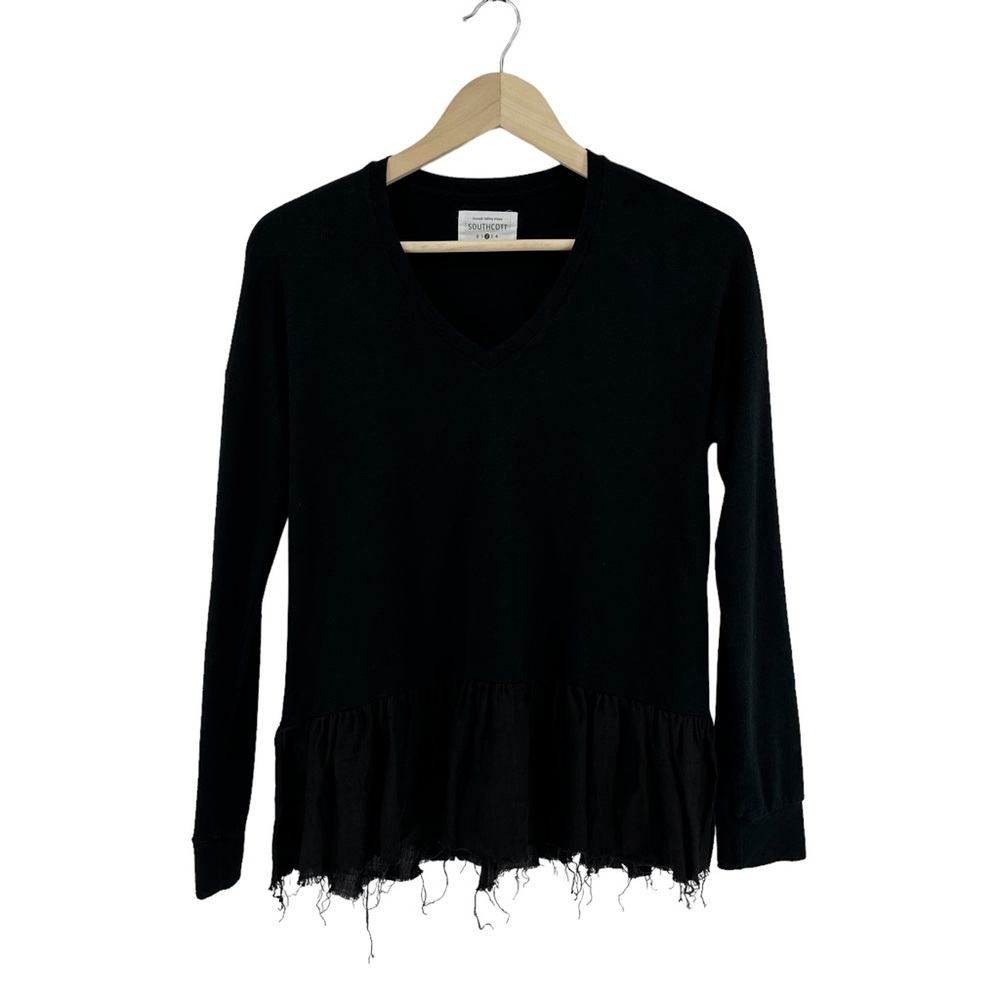 Southcott V-Neck Long Sleeve Peplum Raw Hem Tee